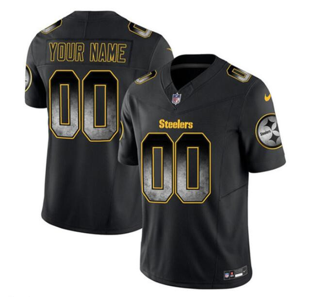 Men's Pittsburgh Steelers Active Player Custom Black 2023 F.U.S.E. Smoke Vapor Untouchable Limited Stitched Football Jersey Men's Pittsburgh Steelers Active Player Custom Black 2023 F.U.S.E. Smoke Vapor Untouchable Limited Stitched Football Jersey